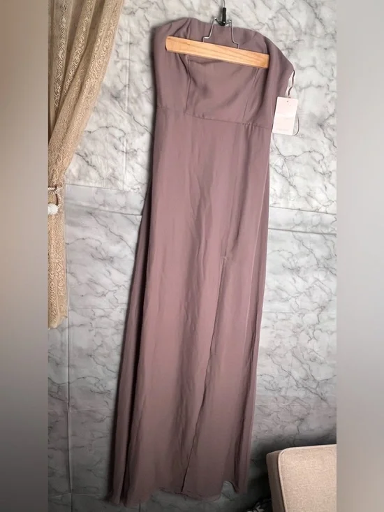 Birdy Grey Toffee NWT XS Chris Chiffon Wedding Guest Formal Dress STRAPLESS - Picture 2 of 11